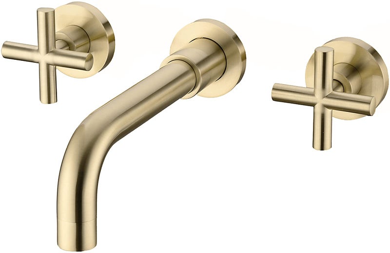 TRUSTMI Wall Mount Brushed Gold Bathroom Faucet, 2 Cross Handle Concealed Vessel Sink Faucet with Brass Rough-in Valve, 8.18" Swivel Spout, Floating Installation Height - Image 1